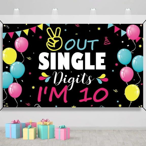 Lheaggik Happy 10th Polyester Birthday Backdrop Banner, 10th Birthday Decorations for Girls Boys