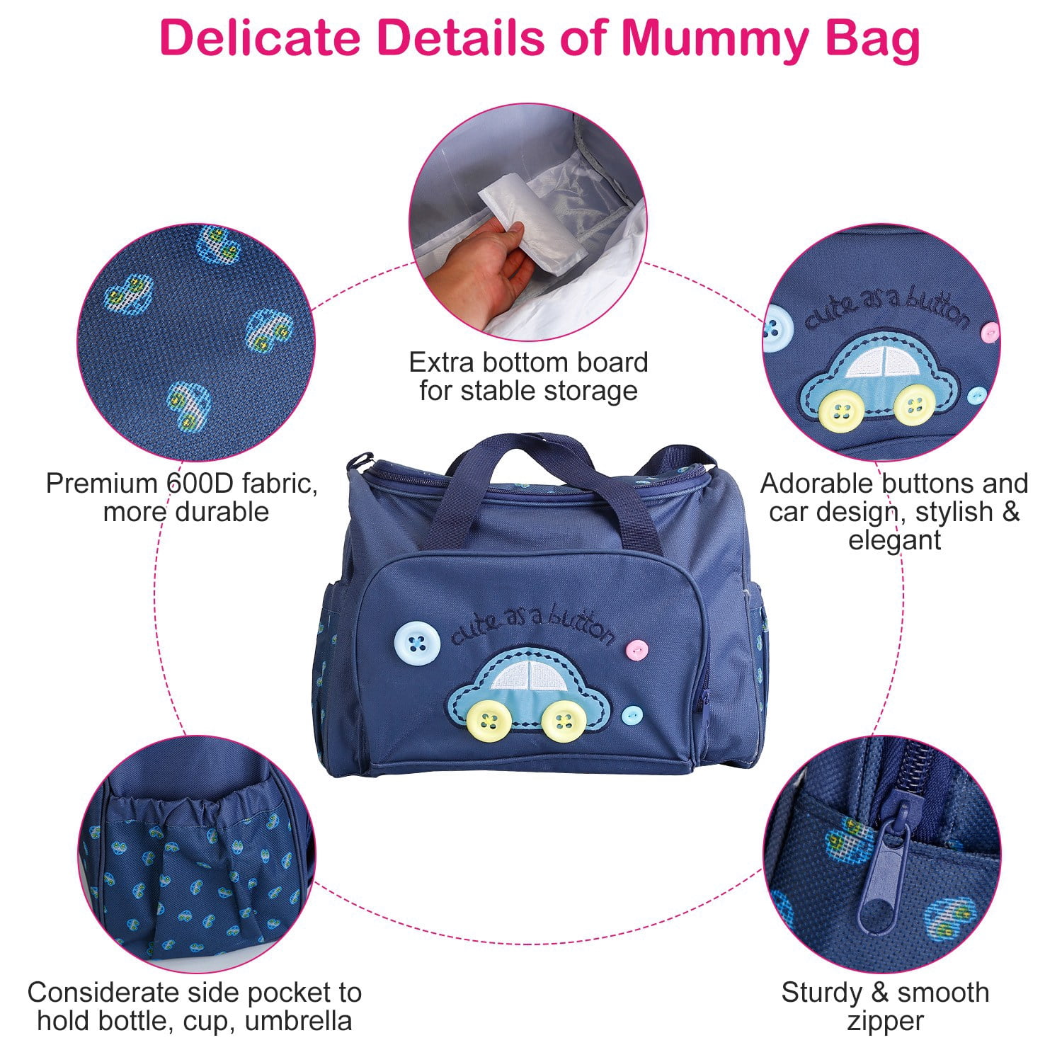 TeqHome 4Pcs Diaper Bag Tote Set with Napping Changing Pad Diaper Mummy Travel Bag Shoulder Bag Light Blue