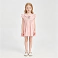 thumbnail image 4 of Girls Baby Doll Dress Peter Pan Collar Tunic Floral Embroidered Sleeveless Blouse Ruffle Cotton Dress for Girls, Pink, Sizes 9-10Y, 4 of 6
