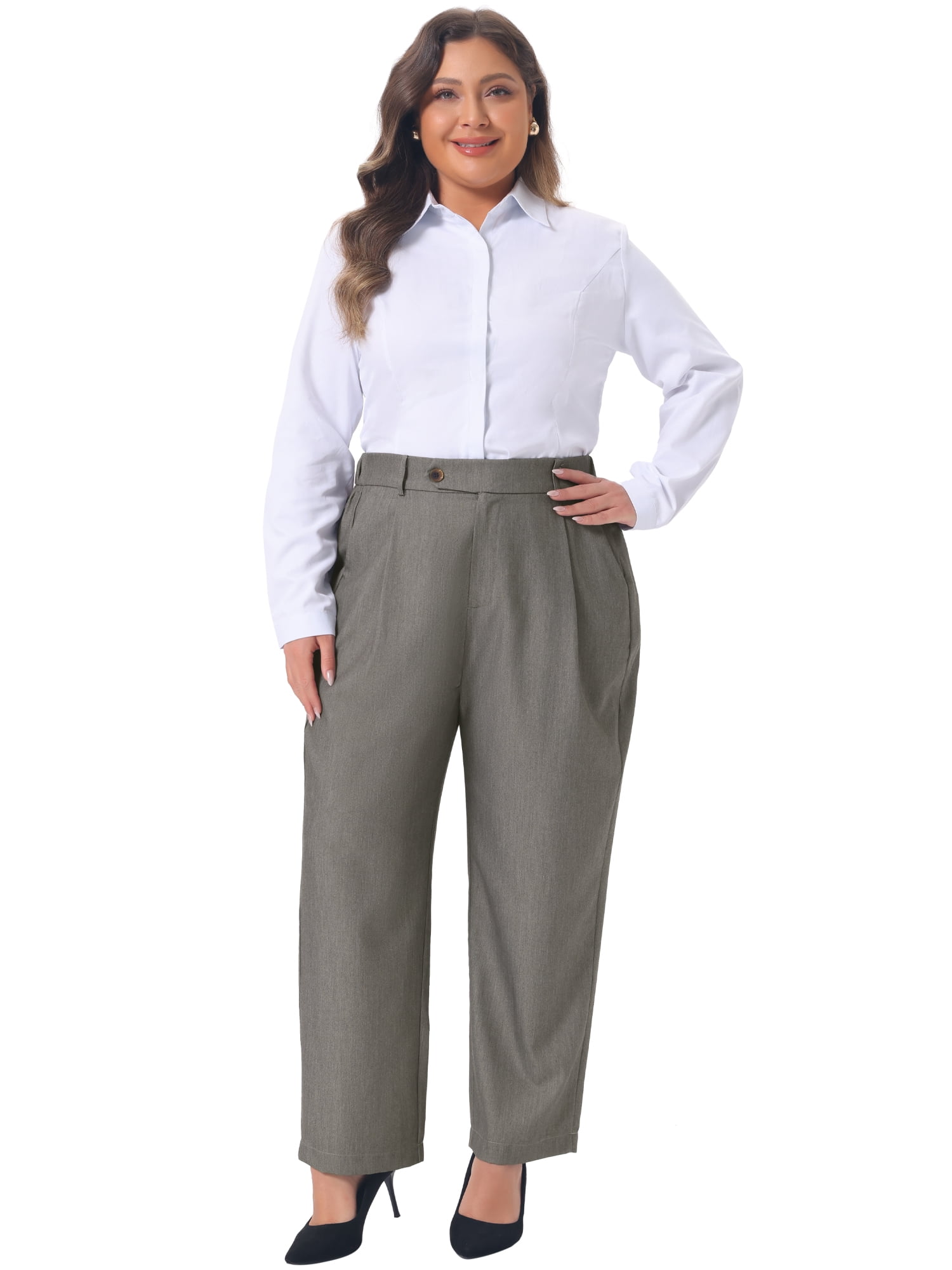 DARING DIVA Women's Plus Summer Elastic High Waisted Long Straight Pants 3X Light Brown
