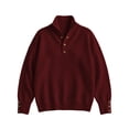 thumbnail image 5 of Womens Knit Mock Neck Sweater Solid Color Loose Fit Long Sleeve Button Up Pullover Tops for Fall Winter, 5 of 7