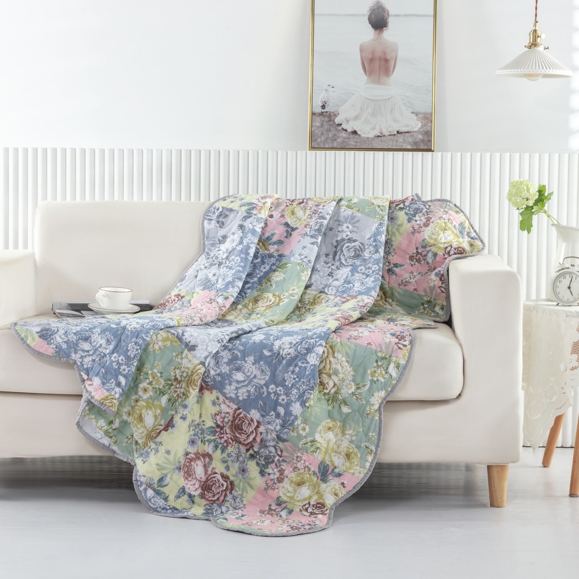 【CHLOE】 Striped and silk-blend blanket ブランケット Greenland Home Fashions Chloe Modern Floral Quiilted Throw