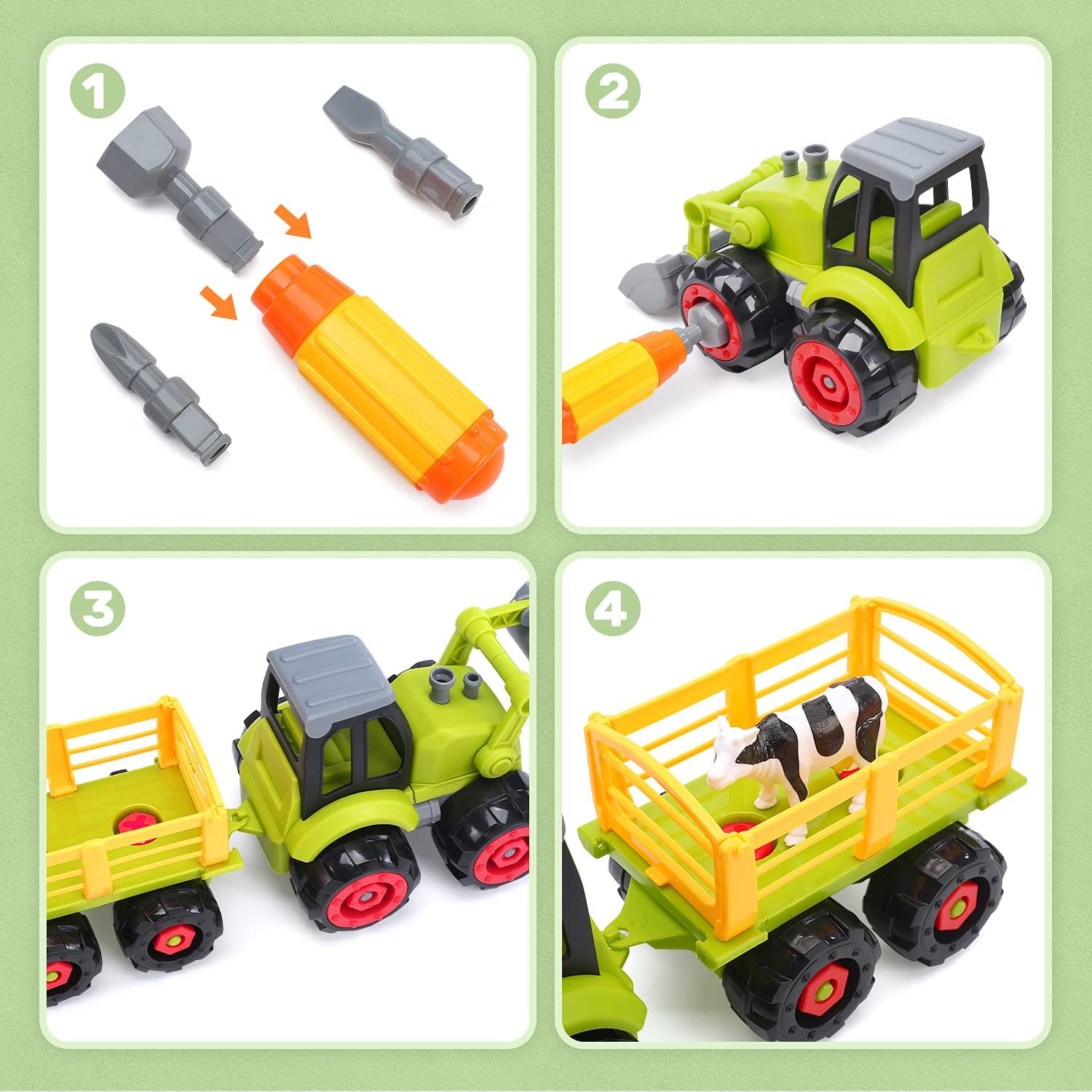 Take Apart Toys Farm Truck Tractor With Electric Drill Play Farm Set For Kids US 