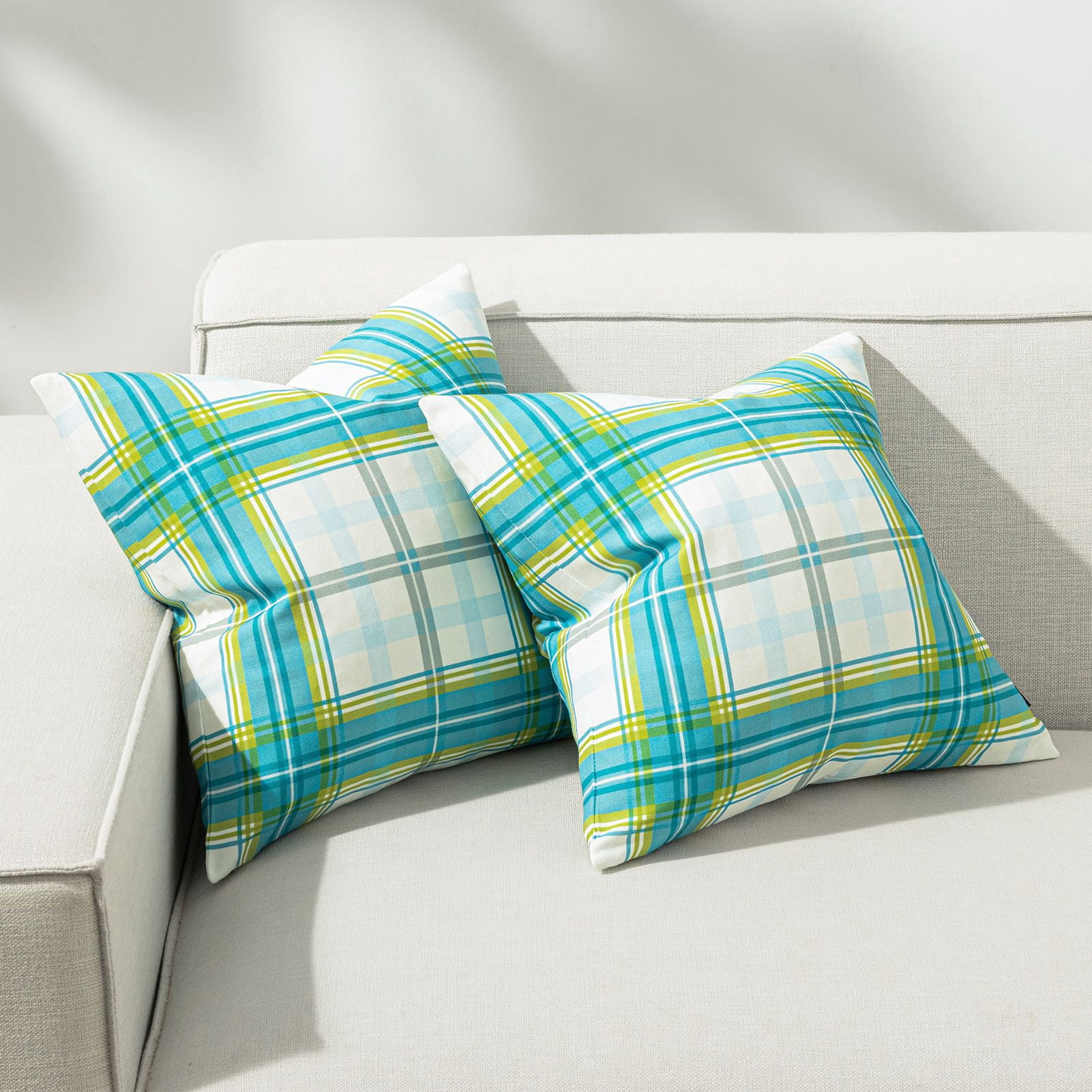 Phantoscope Buffalo Plaid Decorative Throw Pillows with Inserts, Double-Sided Printed Checkered Design, 18 x 18 in, Teal, 2 Pack