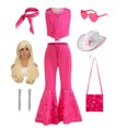 thumbnail image 2 of Movie Barbi Costume for Toddler Girls Margot Robbie Barbe Pink Top and Flared Trousers Suit Kids Halloween Birthday Party Set, 2 of 5