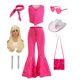 thumbnail image 2 of Movie Barbi Costume for Toddler Girls Margot Robbie Barbe Pink Top and Flared Trousers Suit Kids Halloween Birthday Party Set, 2 of 5