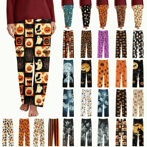 XUNKUSGA Halloween Pajama Pants for Women Comfortable Loose Fit Womens Pajama Pants Casual Elastic Waist Wide Leg Loungewear Bottoms Halloween Gifts 3XL