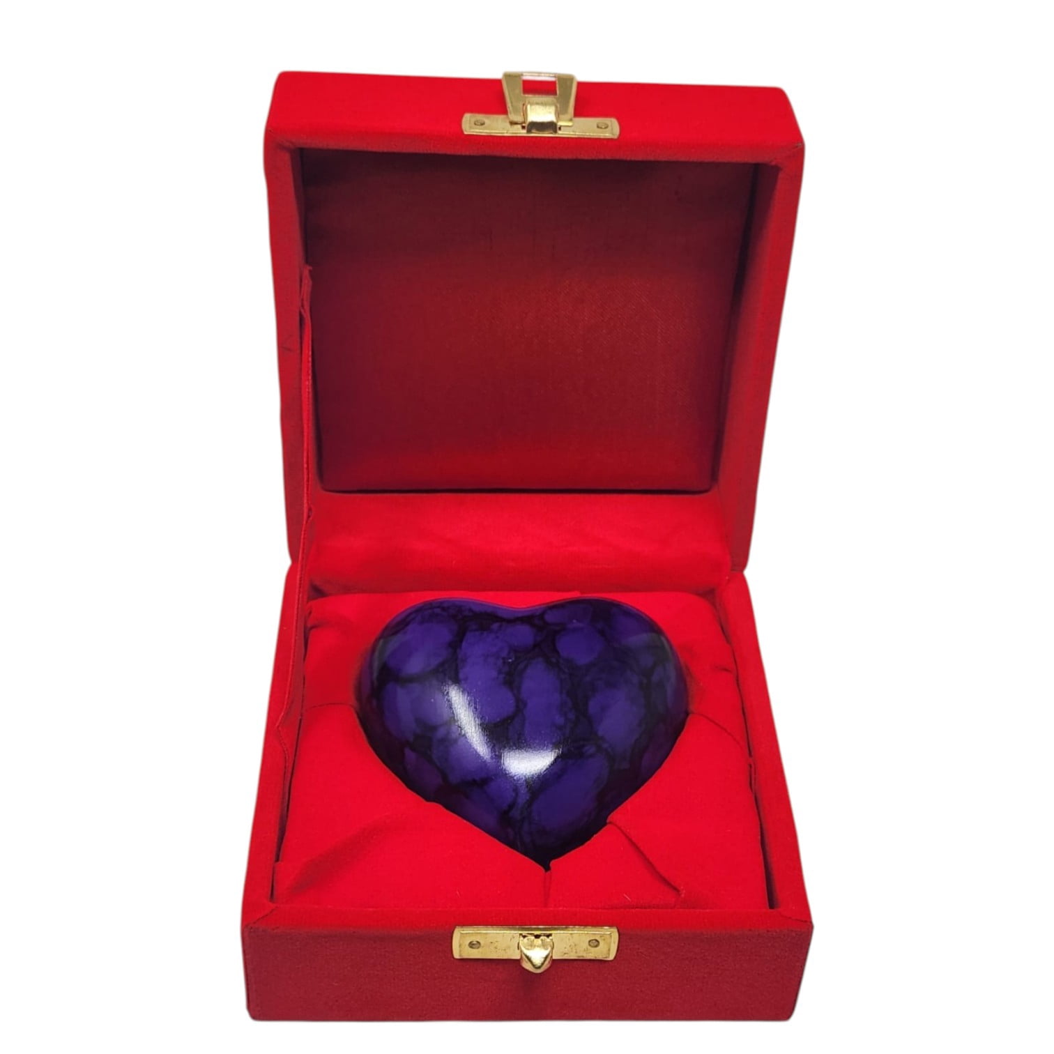 SMIURNS Custom Engraved Royal Purple Marble Finish Heart-Shaped Keepsake Memorial Cremation Urn for Ashes Human or Pet Remains - Gold Display Stand and Red Velvet Gift Box