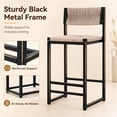 thumbnail image 4 of SESSLIFE Bar Chairs Set of 2, Counter Height Bar Stools with Paper Rope Weave & Metal Legs, Barstools for Kitchen Island, Honey, 4 of 8