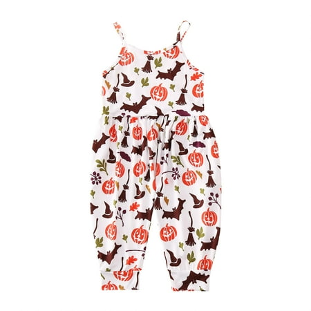 

Newborn Boy Clothes 6-9 Month Onesies Halloween Jumpsuit Pumpkin Print Skeleton Sleeveless With Pockets White Clothes