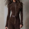 thumbnail image 4 of Women'S Western Suede Long Dress Fall Long Sleeve Zip Up Bodycon Slim Fit Dresses Brown S, 4 of 5