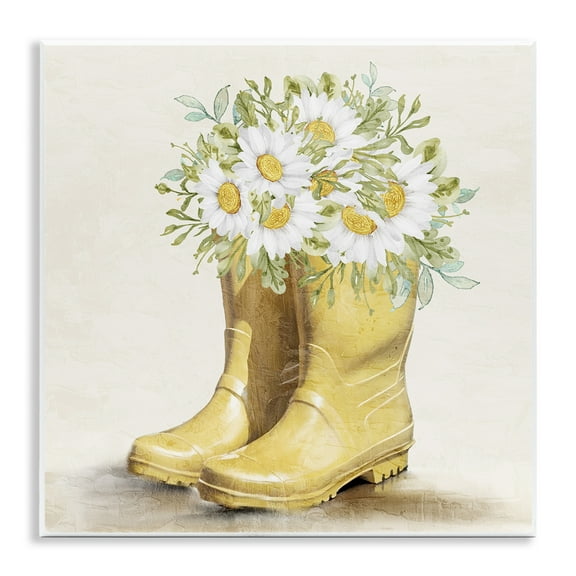 Stupell Industries Sunny Daisy Boots Botanical & Floral Painting Unframed Art Print Wall Art, 12 x 12