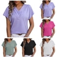 thumbnail image 2 of WREESH Dressy Casual V-Neck Tunic Tops Women's Solid Color Short Sleeve Summer Fashion Black, 2 of 4