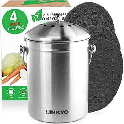 linkyo compost bin - 4 filters stainless steel kitchen composter (1
