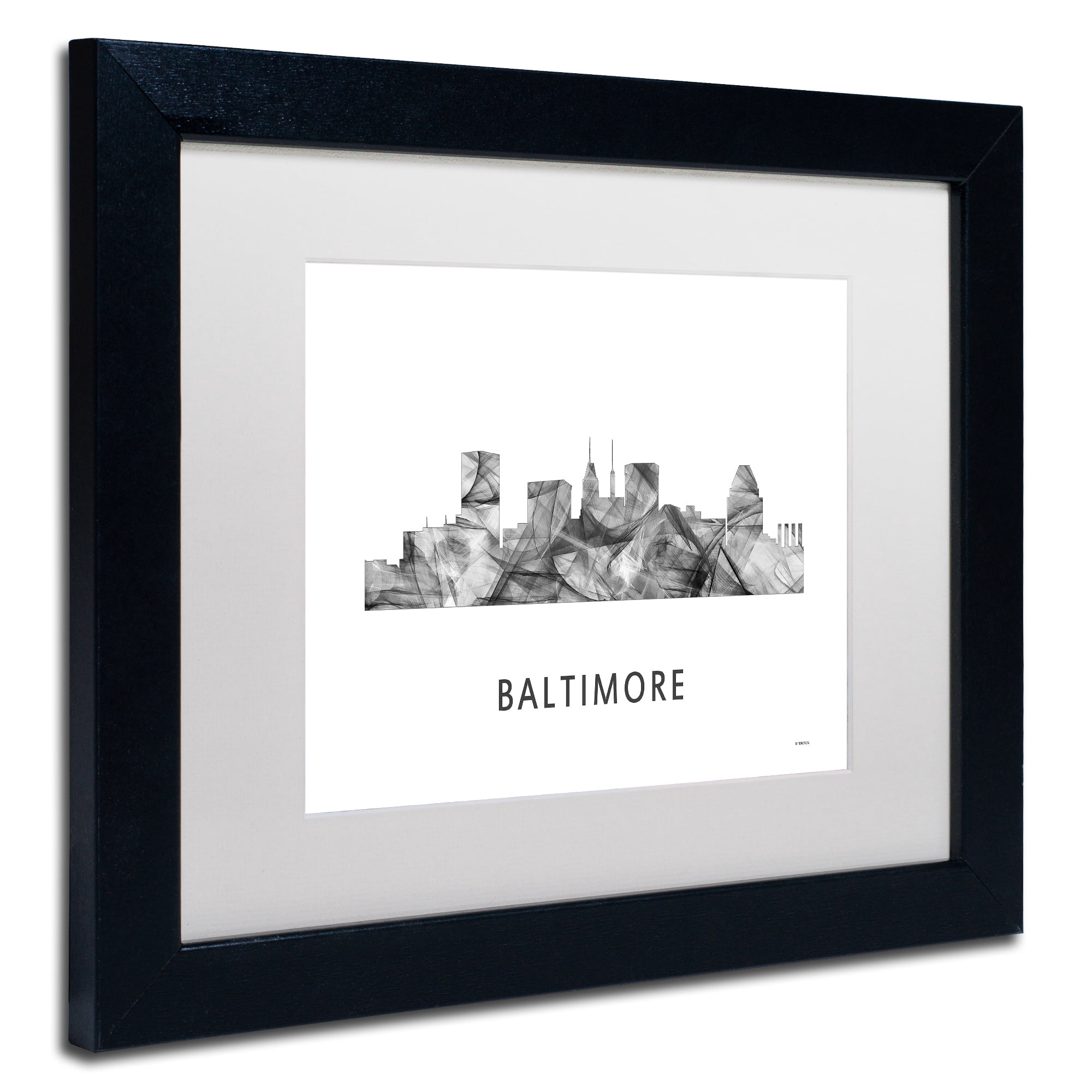 Trademark Fine Art 'Baltimore Maryland Skyline WB-BW' Canvas Art by Marlene Watson, White Matte, Black Frame