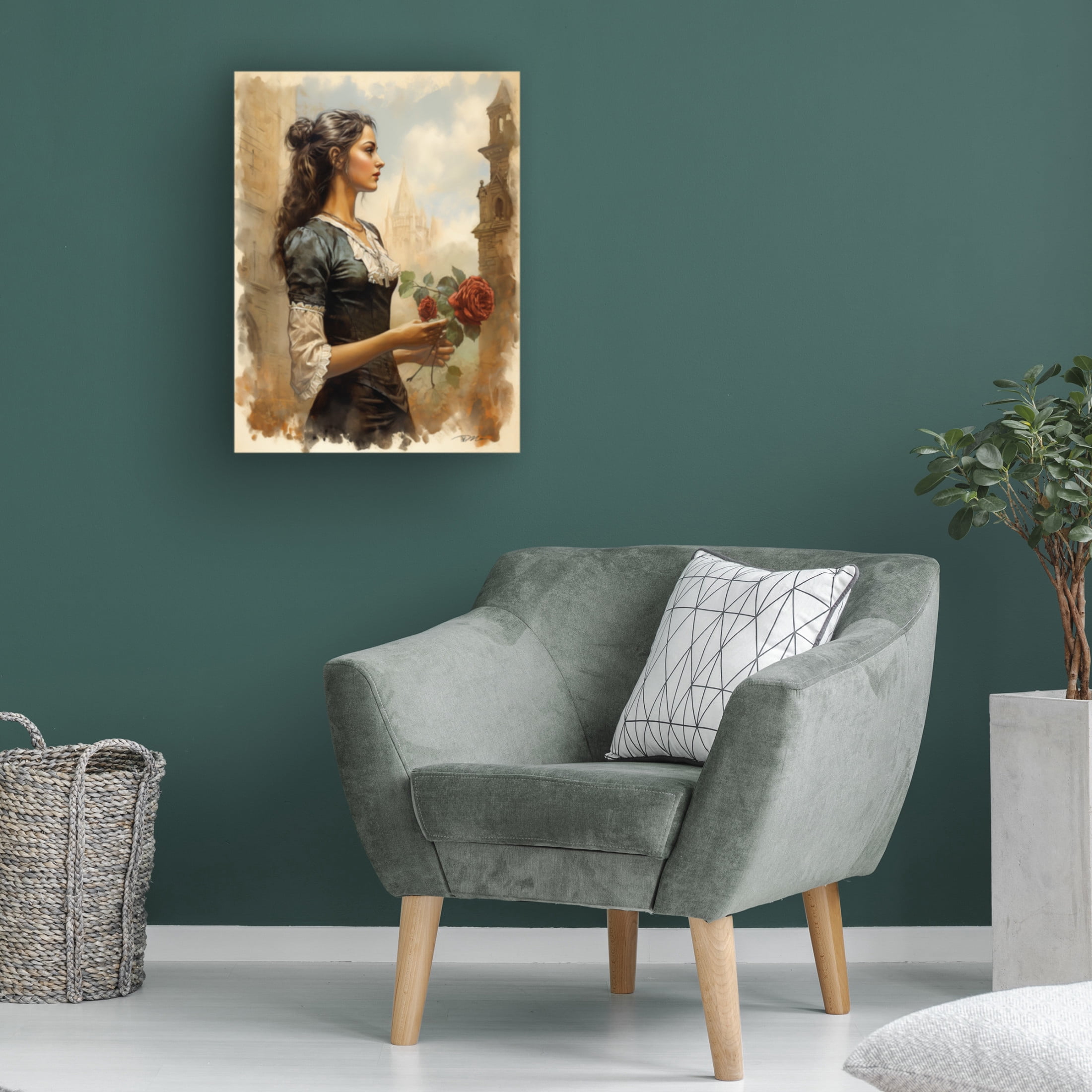 Canvas Wall Art - Momart 'Romantic Girl' Wall Art for Living Room, Bedroom, or Office Décor by Trademark Fine Art - 14 x 19 Inches
