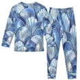 thumbnail image 2 of BZSMCE Unisex Pajama Set Snug-Fit Cotton Sleepwear Ocean Wave Shells in Blue Printed, 2 of 7