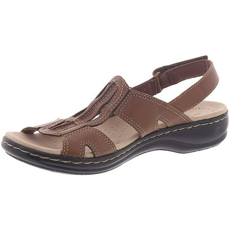 Clarks 26142995: Women's Leisa Skip Dark Tan Lea Flat Sandal (9.5 B(M) US Women)