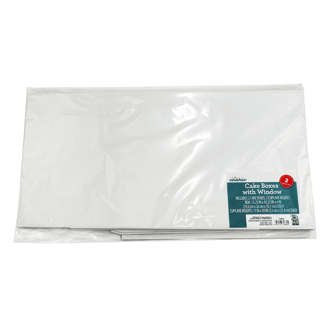 10.25" x 13.25" x 4", White Cake Boxes with Windows, 2 Count, by Way To Celebrate
