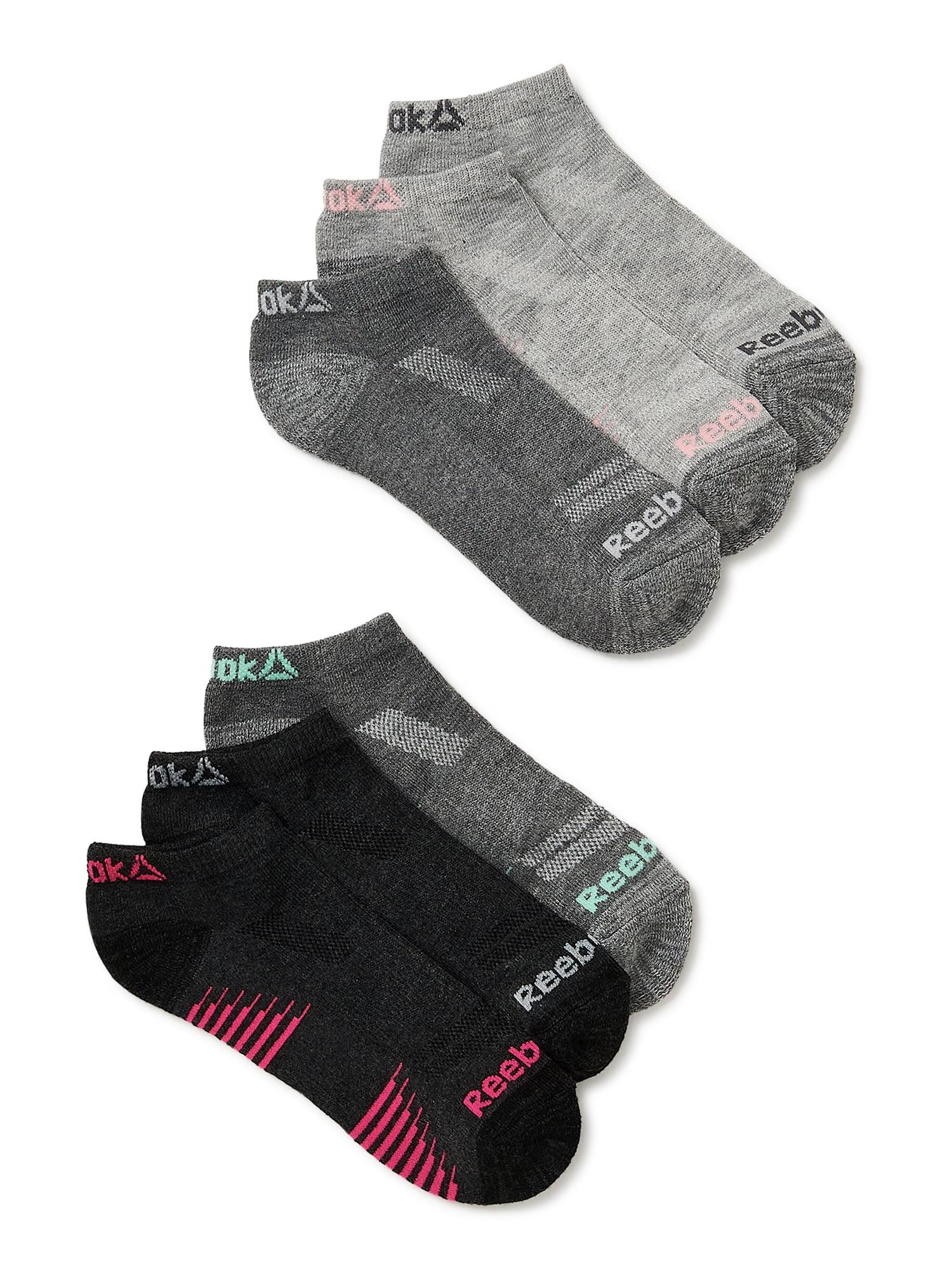 6 Pack Grey Assortment, Shoe Size: 4-10 Reebok Womens No-Show Athletic Performance Low Cut Cushioned Socks 