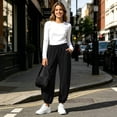 thumbnail image 5 of Pileajo Women's Casual Wide Leg Pants Drawstring High Waist Trousers Going out Jogger Pants with Side Pockets, 5 of 9