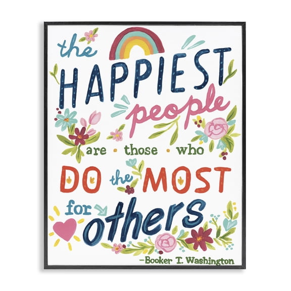 Stupell Industries Bohemian Happy People Do Most for Others Phrase Whimsical Florals Black Framed Giclee Art, 11 x 14, by June Erica Vess