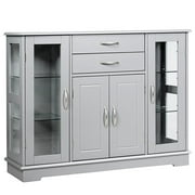 Giantex Dining Sideboard Buffet, Buffet Server Storage  Cabinet Cupboard w/Interior Adjustable Shelves, Glass Door & Drawers, Gray
