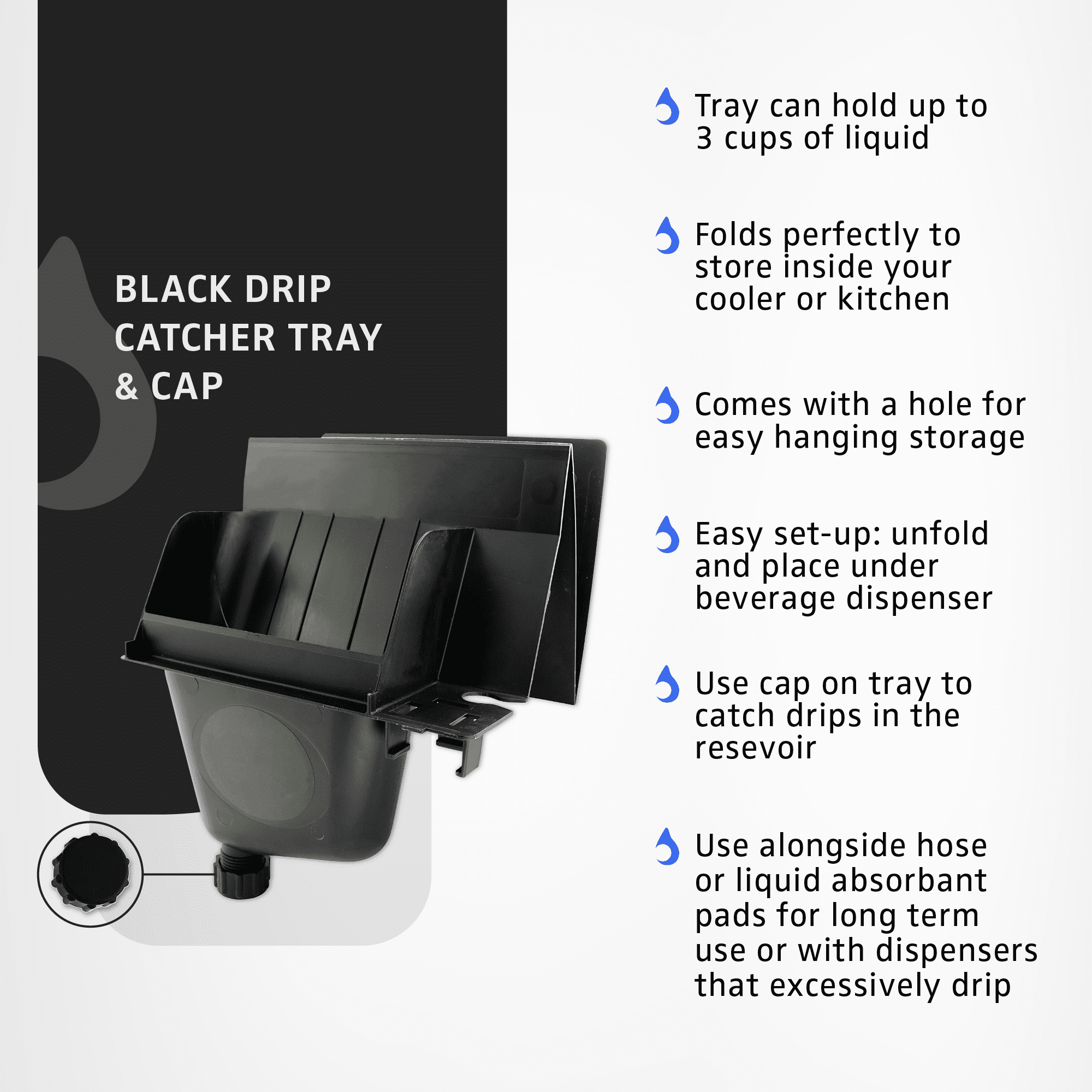 Drip Catcher Tray Beverage Cooler with Drain Hose Black 3 Cup