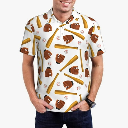 Zeuib Baseball Sport Print Men s Athletic Fit Golf Polo Shirt Performance Golf Shirt for Men Button Down Golf Shirts Fashion Polo Shirt-XX-Large