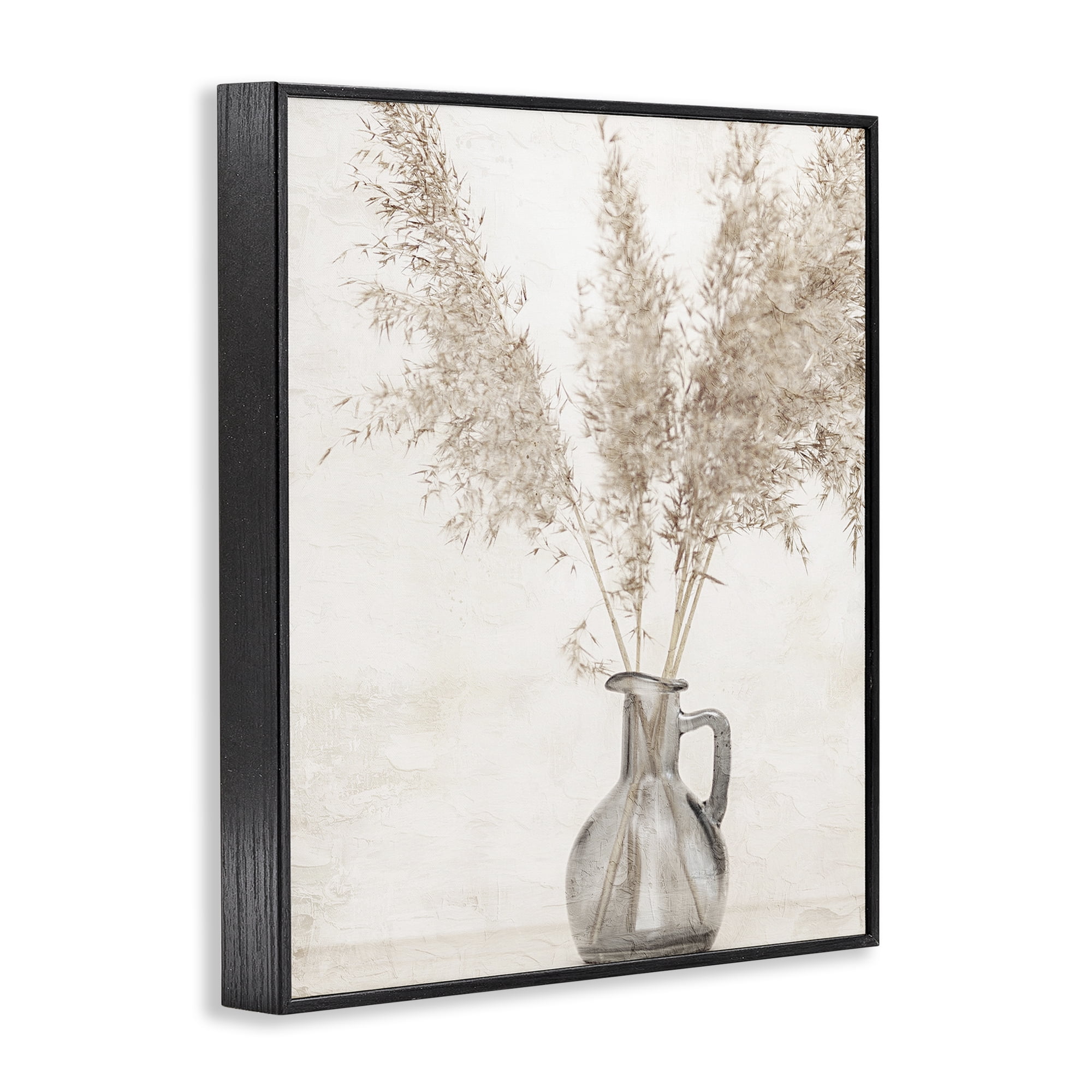 Stupell Industries Organic Pampas Vase Botanical & Floral Painting Black Framed Art Print Wall Art, 16 x 20