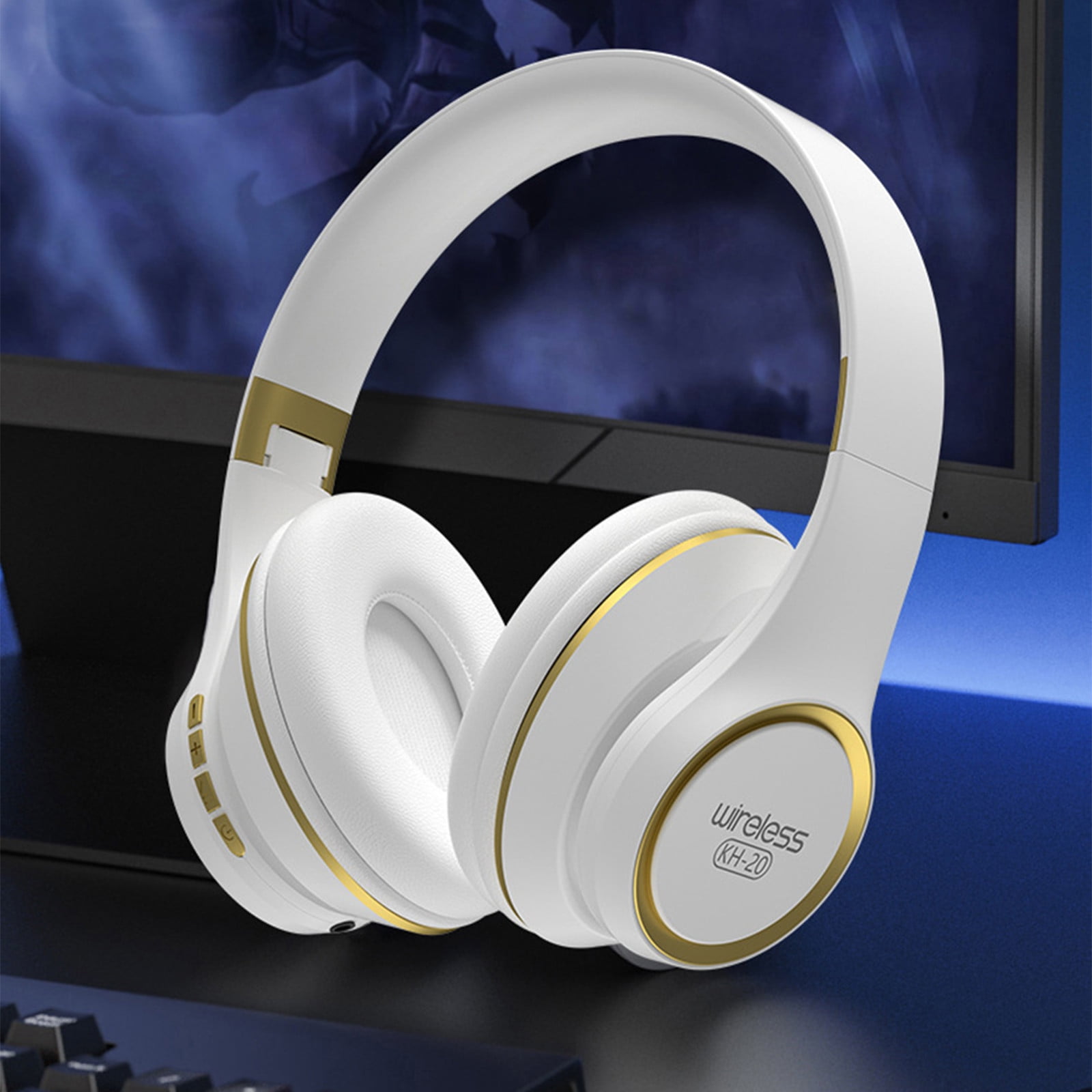 [Updated Bluetooth Headphones Over Ear, 65 Hours Playtime Wireless Headphones with Microphone,Foldable Lightweight Headset with Deep Bass,HiFi Stereo Sound for Travel Work Cellphone - White