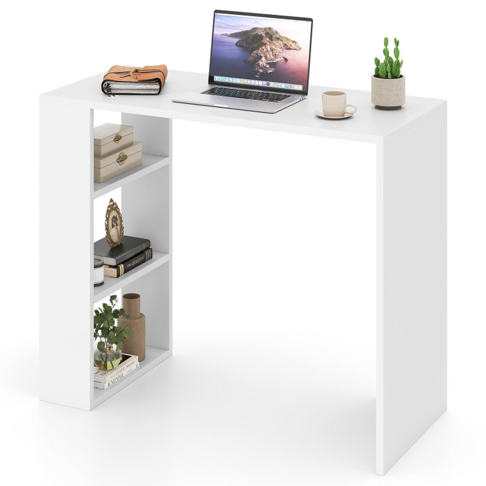 Furnibear 36 Inch Computer Desk with 3 Open Storage Shelves for Home Office Study and Small Spaces Compact Writing Work Desk, White