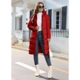 thumbnail image 4 of Women's Hooded Long Puffer Coat Winter Warm Full Zip Quilted Jacket with Pockets Red L, 4 of 10
