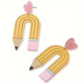 thumbnail image 4 of Boucles d'Oreilles Pendantes Design Crayon Style Scolaire Mignon Bijoux Acryliques Classiques Saison de Rentrée, 4 of 5