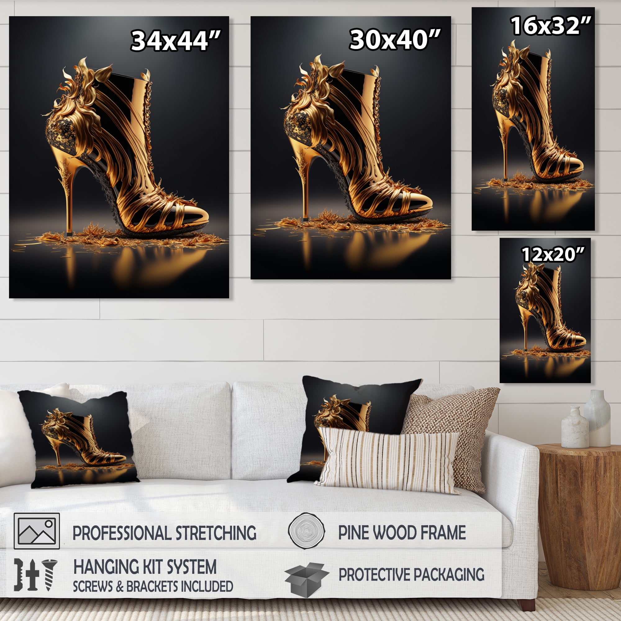 Designart Golden Mechanic High Heel II Canvas Wall Art
