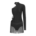 thumbnail image 6 of iiniim Women's Latin Dance Dress Single Long Sleeve Backless Rhinestone Fringe Ballroom Party Black L, 6 of 7
