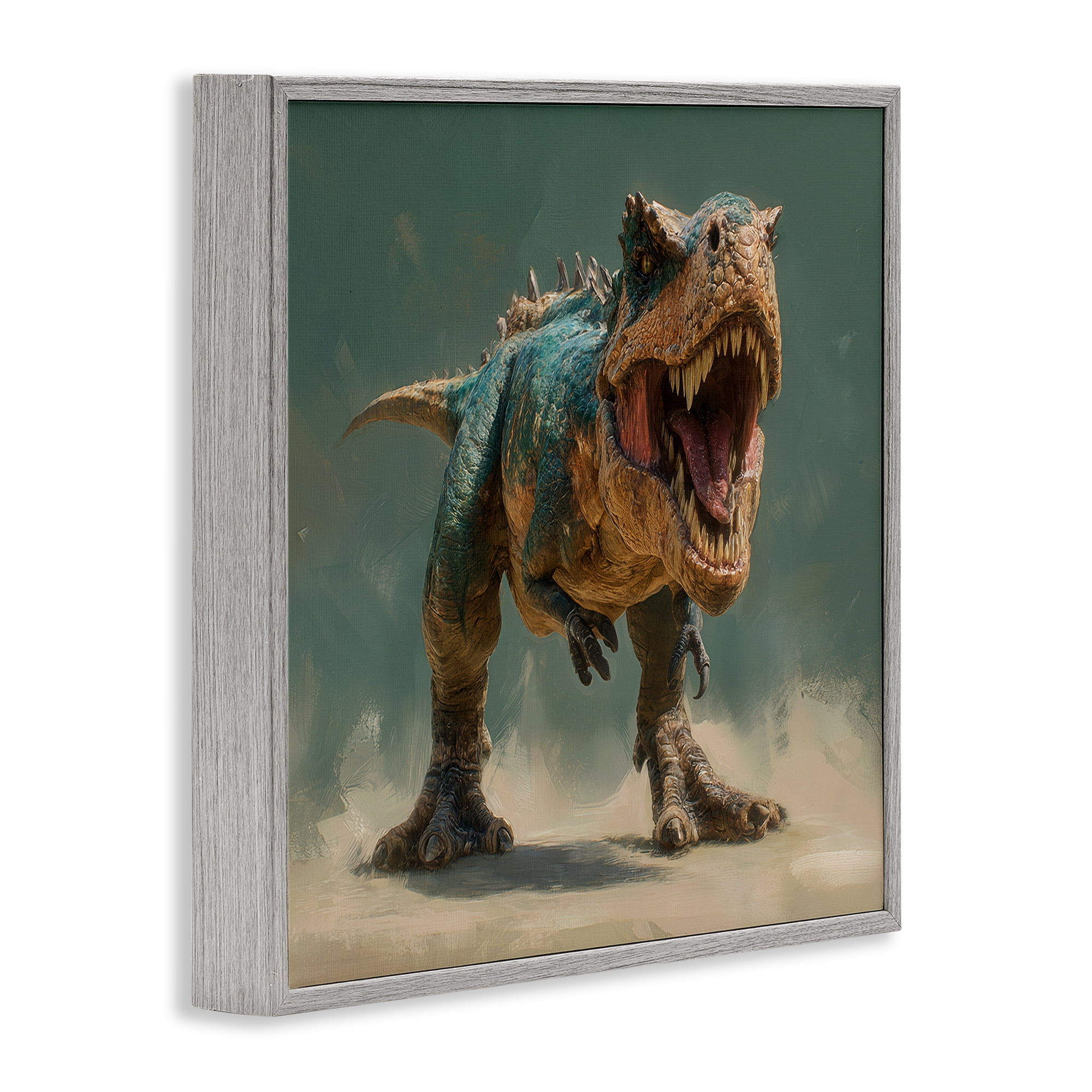 Stupell Industries Roaring T-Rex in Green Gray Framed Giclee Art, design by Wumples