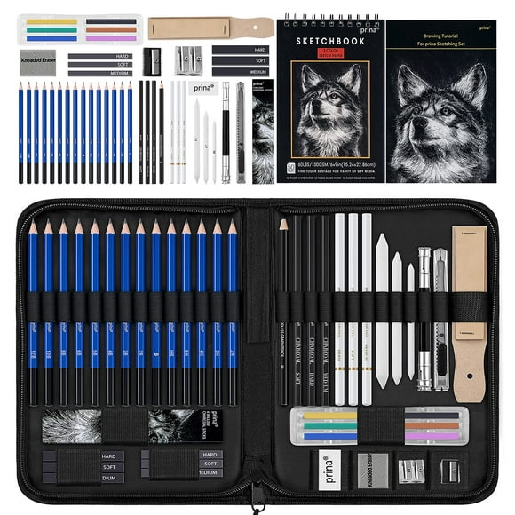 ArtPro Sketching Set - 50 Pack Drawing Kit with Sketchbook, Graphite, and Charcoal Pencils. Perfect for Artists, Adults, Teens, and Beginners. Ideal for Shading and Blending.