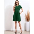 thumbnail image 6 of Women'S Short Sleeve Summer Dress Pleated Loose Swing Knee Length Dresses with Pockets Green M, 6 of 9
