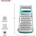 thumbnail image 2 of Gourmet 4-Sided Stainless Steel Box Grater for Fine, Medium and Coarse Grate, and Slicing, Detachable 3 Cup Storage Container and Measurment Markings, Dishwasher Safe, 10 inches tall, Aqua, 2 of 8