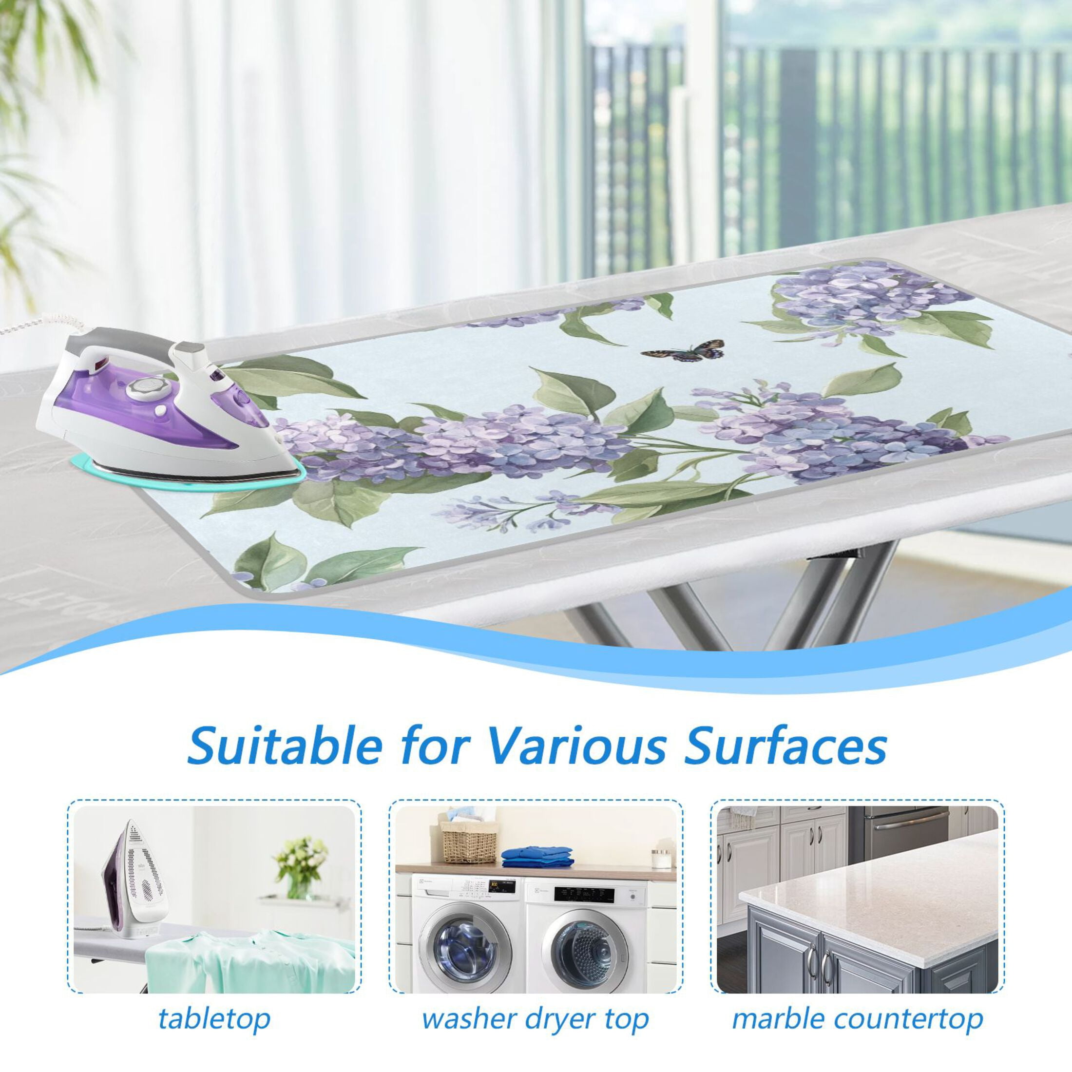 Beautiful Lilac Flowers and Butterflies Ironing Mat Blanket Portable Travel Ironing Pad Heat Resistant Pad 47.2" x 27.6”