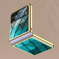 thumbnail image 4 of Dteck Case for Samsung Galaxy Z Flip3 5G, Luxury Plating Marble/Striped Pattern Glass Folding Back Phone Protector Case Cover,Skyblue, 4 of 8