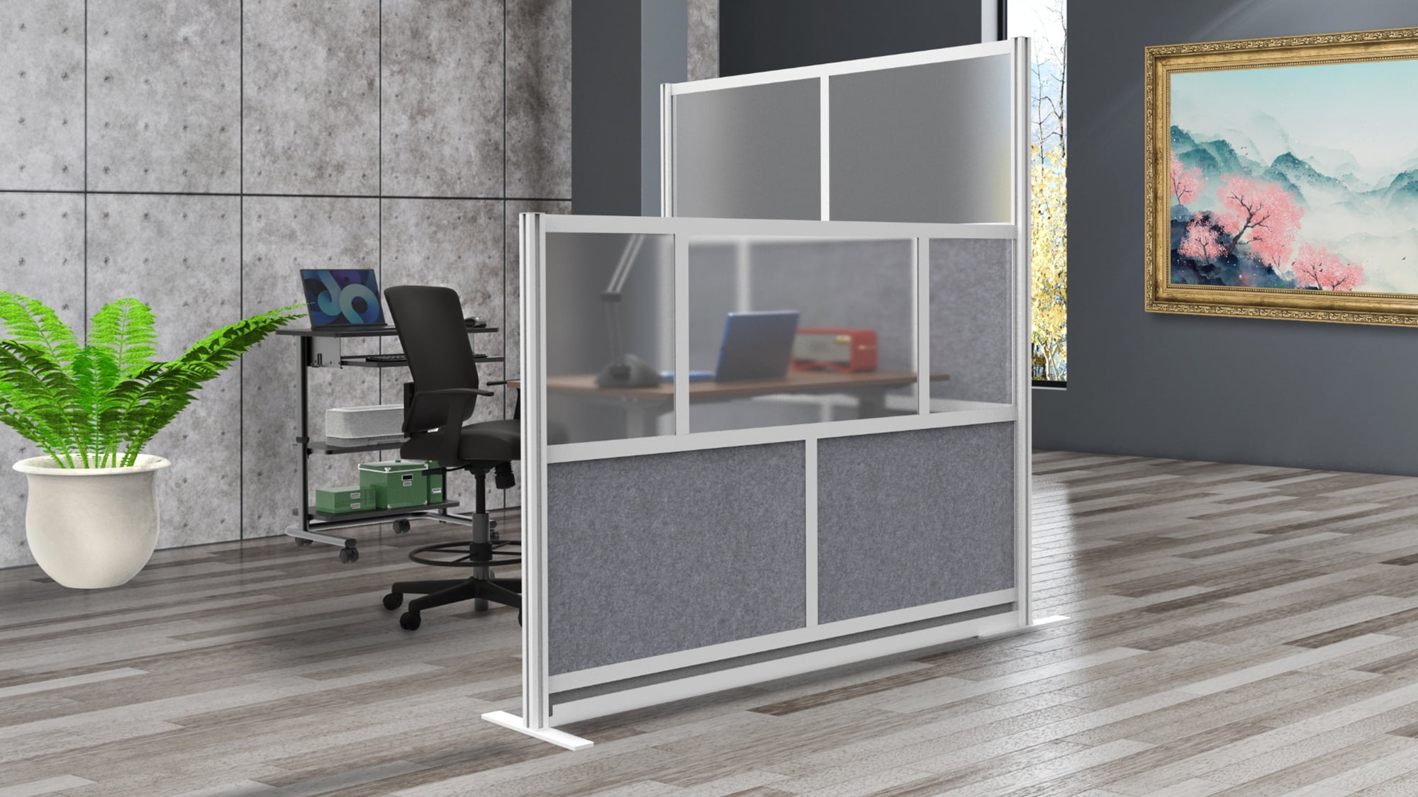 Luxor Freestanding Modular Room Divider Wall System with Built-in Cable Management Tray - 70" x 48" Add-On Wall