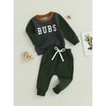 thumbnail image 3 of Hirigin Toddler Baby Boy Fall Winter Outfits Letter Crewneck Sweatshirt Casual Pants 2Pcs Clothes Set, 3 of 8