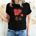 thumbnail image 1 of T-shirt à Manches Courtes Imprimé Amour de la Saint-Valentin pour Femmes, Col Rond, 1 of 1