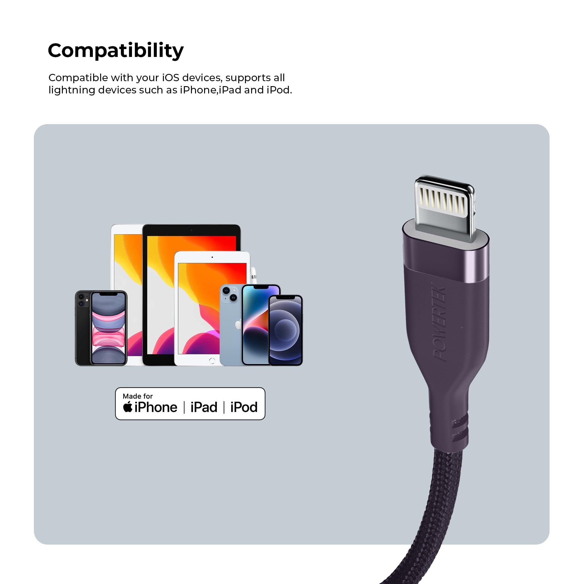 Liquipel Powertek Premium Braided USB-A to Lightning Cable - Purple
