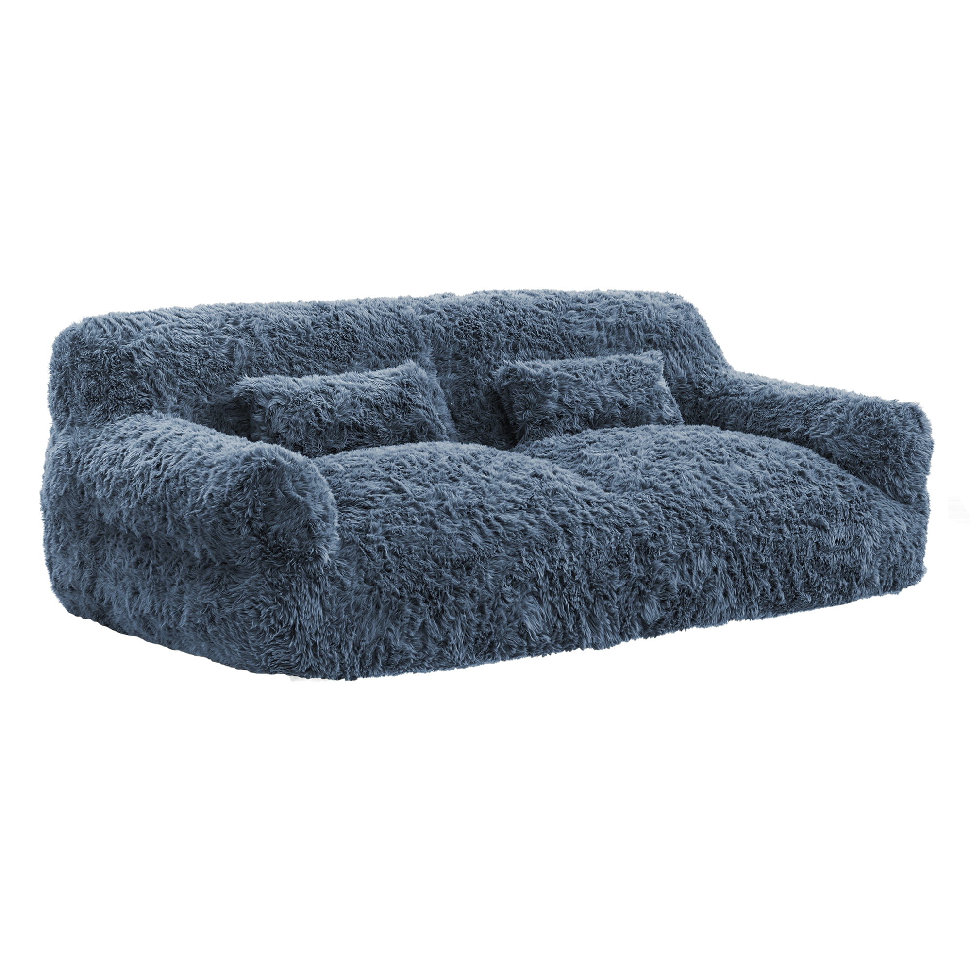 Spruce & Spring Ultra-Plush Fleece Lazy Sofa with Pillow & Blanket, Cozy Bean Bag Loveseat for Living Room & Bedroom, Ink