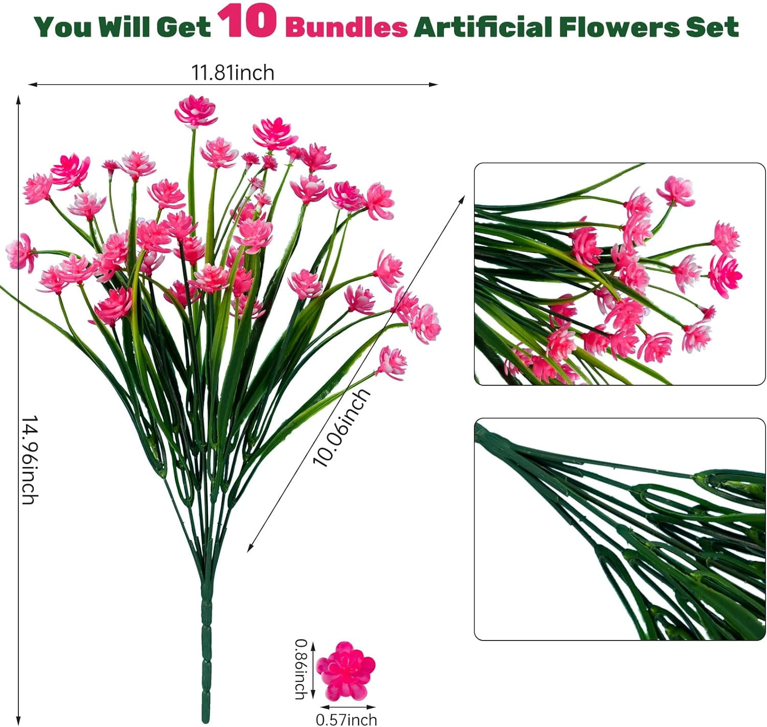 20pcs Artificial Fake Flowers,Plastic Flowers for Outdoor Decoration, UV Resistant Faux Flowers Shrubs, Artificial Plants for Indoor Outside Garden Home Wedding Farmhouse（5 Colors）