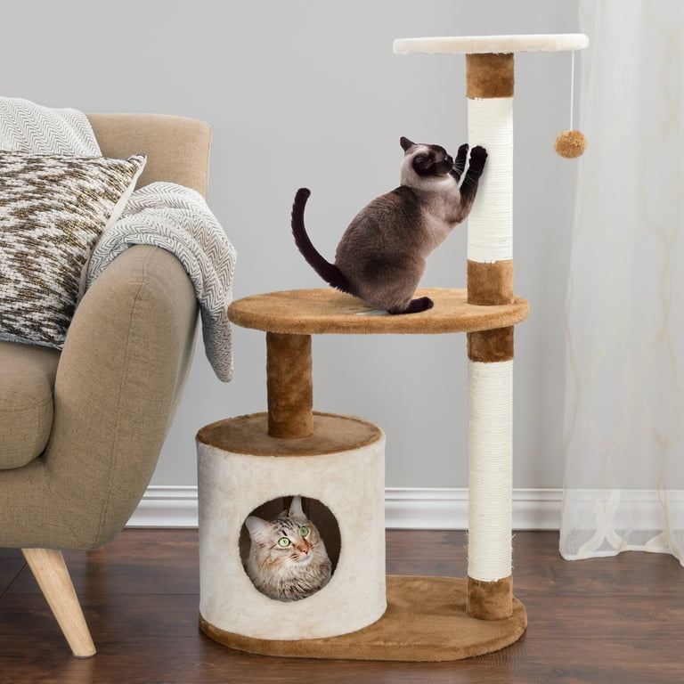 Petmaker 3 Tier Cat Tree with Napping Perches and Scratching Posts Brown