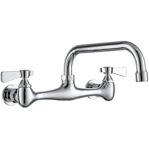 Wall Mount Commercial Sink Faucet 8 inch Center Commercial Faucet 8Inches Swivel Spout Wall-Mount Utility Sink Faucets, 2 Handle Wall Mounted Faucets for Kitchen Laundry Room Restaurant